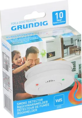 Produktbild von Grundig Optischer Rauchmelder, Feueralarm - 10 Jahre Batterie, Pause & Anzeige - Weiß