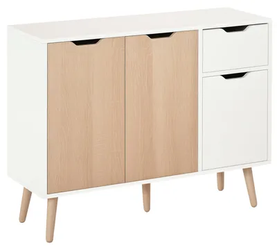 Produktbild von HOMCOM Sideboard Nachttisch Kommode Beistellschrank Schubladen Weiß+Natur