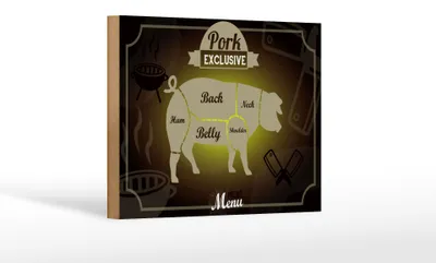Produktbild von Holzschild Fleisch 18x12cm Schnitte Pork exklusive Menü