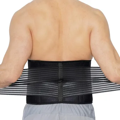 Produktbild von Neopren Rückenstütze mit Lumbalunterstützung und Kompressionsbändern - Schwarz - XXL