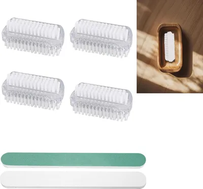 Produktbild von 4 Stück Doppelseitige Handbürste Nagelbürste mit Harten Borsten Handwaschbürste Fingernagelbürste mit Nagelfeilen für Reinigung von Hand Nagel Bad Waschbecken