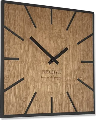 Image de FLEXISTYLE Grande horloge murale moderne carréeBois ECO 40cm, Silence, aspect bois, chêne, salon, chambre,  EU (Exact 40cm)