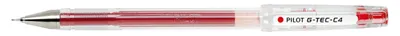 A close-up studio shot of a red gel pen.