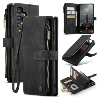 Immagine prodotto di Custodia Galaxy A55, Custodia in Finto cuoio con cerniera, chiusura magnetica, tasca per carte, supporto, portafoglio, custodia protettiva per Samsung Galaxy A55 Nero