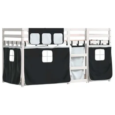Produktbild von Möbel Etagenbett mit Vorhängen Weiß & Schwarz 90x190 cm Kiefernholz - Klassische Bettrahmen 3283940