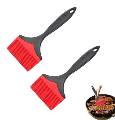 Image de 2 pinceaux à pâtisserie extra-larges en silicone, 10 cm de largeur, pinceaux de cuisine et de barbecue, pinceaux de cuisine en silicone résistants à la chaleur, pinceaux à pâtisserie pour la cuisson au four, la cuisine et le barbecue (rouge)