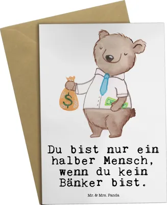 Produktbild von Mr. & Mrs. Panda Grußkarte Bänker Herz - Weiß - Geschenk, osterkarte, hochzeitskarten, weihnachtskarten, Spruch, Lustig, dankeskarten, Ausbildung, Beruf, osterkarten