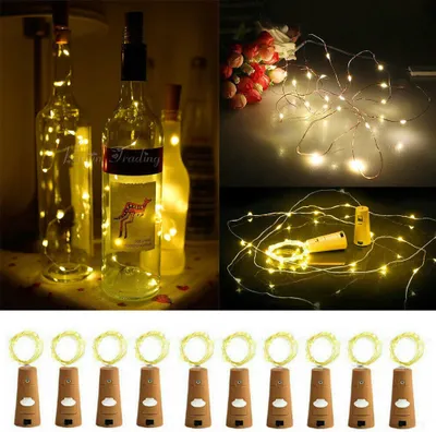 Produktbild von 12 Stück Flaschenlicht Batterie, 2m 20 LED Glas Korken Licht Kupferdraht Lichterkette für flasche für Party, Garten, Weihnachten, Halloween, Hochzeit, außen/innen Beleuchtung Deko Warmweiß