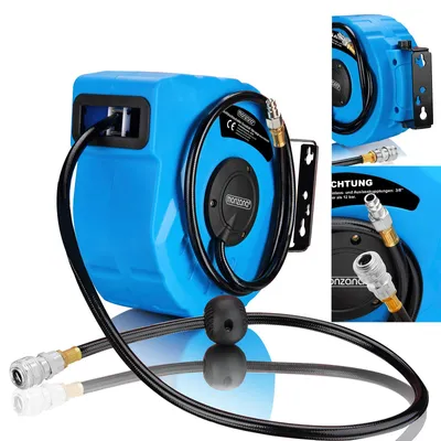 Immagine prodotto di Monzana Avvolgitubo ad Aria Compressa Tubo 10m Attacco 1/4" Supporto a Parete Rotante 180° Bobina
