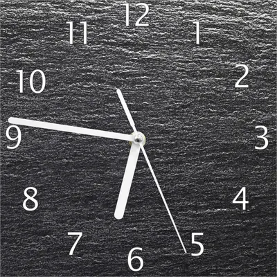 Produktbild von Wallario Design Wanduhr Muster schwarz-weiße Steintafel Optik aus Echtglas, Größe 20 x 20 cm