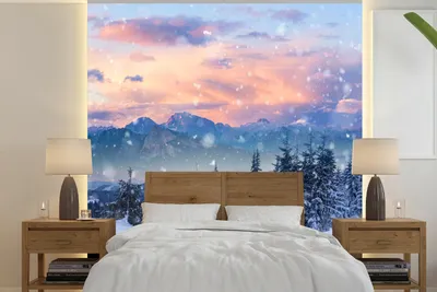 Produktbild von MuchoWow® Fototapete für Wohnzimmer oder Schlafzimmer Wandtapete Vinyl Motivtapete Schnee - Himmel - Wald - Winter - 280x280 cm - Hintergrundbild