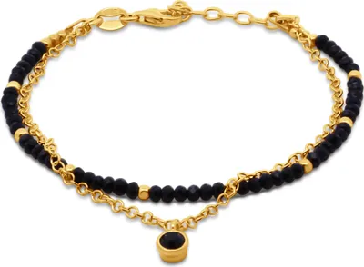 Produktbild von New Bling 9NB-1358 Silberarmband mit Kristallsteinen - Doppelarmband - 2-in-1 - Perlen - 3mm - Kettenglied - Anhänger - 5.5mm - 17+3cm - Silber - Vergoldet/Gold auf Silber