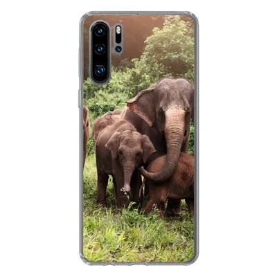 Produktbild von MuchoWow® Handyhülle Schutzhülle Hülle für Huawei P30 Pro Elefant - Tiere - Wald - Gras - Grün Silikon Softcase Handy Hülle - Schutzdeckel