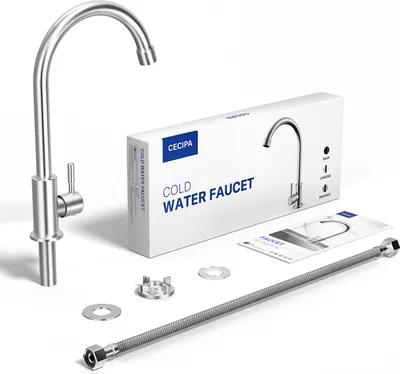 Produktbild von Spültischarmatur Kaltwasser, Cecipa Wasserhahn Küche, 304 Edelstahl Küchenarmatur, 360° Drehbar, Für Waschbecken & Balkon, Gebürstet