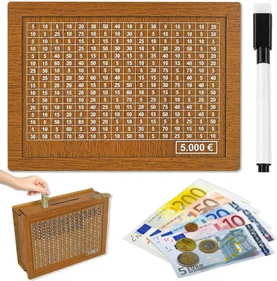 Produktbild von 5000 € Spardose Sparschwein aus Holz Sparbüchse Spardose Geschenk, braun , Holz