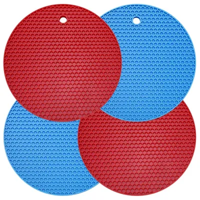 Produktbild von Silikon Topfuntersetzer 4er Set, Hitzebeständig, Rutschfest, Spülmaschinenfest, Rot Blau