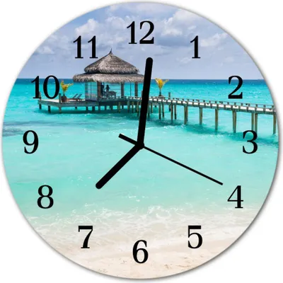 Produktbild von Glasuhr Wanduhr Küchenuhr Echt-Glas 30fi cm Strand blau