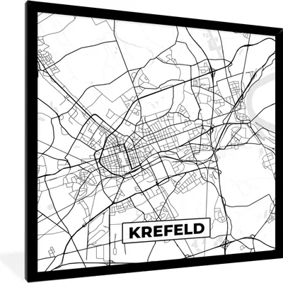 Produktbild von MuchoWow® Gerahmtes Poster Krelefeld - Karte - Stadtplan 40x40 cm - Poster mit Schwarzem Bilderrahmen Wandposter Rahmen Foto Bilder - Mit Rahmen - Wanddekoration Schlafzimmer