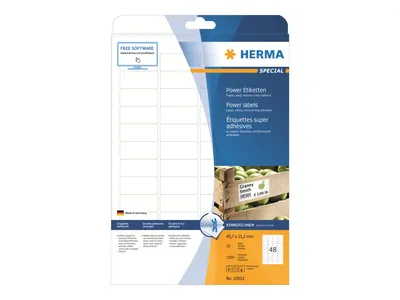Obrázek produktu pro HERMA Special - papír - matný - extra silný samolepicí - bílý - 45,7 x 21,2 mm 1200 štítků (25 listů x 48)