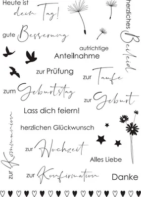 Produktbild von VBS Silikonstempel Set, 26-teilig, für Anlässe, mit vielfältigen Schriftzügen & Motiven