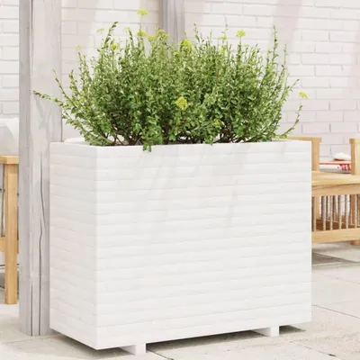 Produktbild von Blumenkasten auf Füßen, 90 x 40 x 72 cm, weiß, aus massivem Holz, erhöhter Kräutergarten-Kasten für die Terrasse