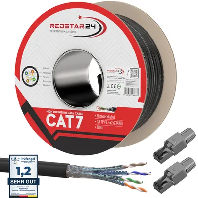 Produktbild von Cat 7 Erdkabel Netzwerkkabel Verlegekabel Outdoor UV Außen Rj45 Stecker CAT 8 100m 2x Cat8 Stecker Werkzeuglos