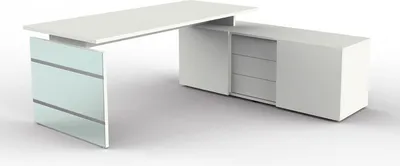 Produktbild von Komplettarbeitsplatz Lugano Glas Tisch/Sideboard weiß