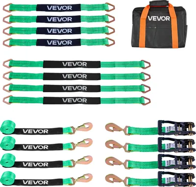 Produktbild von VEVOR Radspanngurt Befestigungsgurt (50,8 x 2438,4 mm) mit Federhaken & 4540 kg Zugfestigkeit & 1512 kg Tragfähigkeit, Motorrad-Spannsystem Radsicherungsgurt Reifengurt für SUVs Anhänger Grün