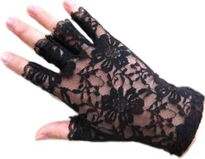 Produktbild von Frauen Gothnic Party y Dressy Spitze Handschuhe Fingerlose Schwarz Weiß Mitte - (schwarz)