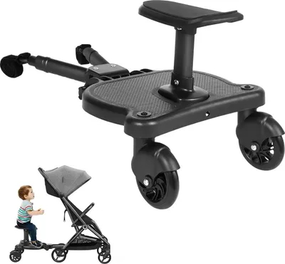 Produktbild von Universal Kinderwagen Mitfahrbrett - 2-in-1 Buggy Board mit abnehmbarem Sitz - Für die meisten Kinderwagen - Bis 25 kg - Alter 3-6 Jahre - Schwarz