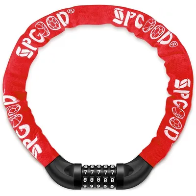 Image de Cadenas de vélo, cadenas à chaîne avec serrure numérique, acier de 7 mm, longueur 830 mm, 14 couleurs, rouge