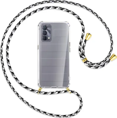 Produktbild von Handykette Backcover-Schutzhülle mit Band (Metall goldfarben) für Realme GT Master Edition - schwarz/grau/weiß