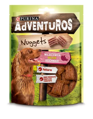 Produktbild von ADVENTuROS Nuggets Hundeleckerli fettarm, mit Wildschweingeschmack 90g Beutel (1er Pack (1 x 90g))
