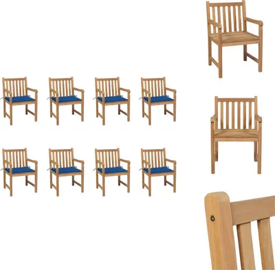 Produktbild von vidaXL Gartenstühle 8 Stk. mit Königsblauen Kissen Teak Massivholz -  Gartenstühle