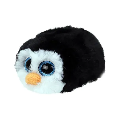 A plush toy penguin is shown against a white background.
