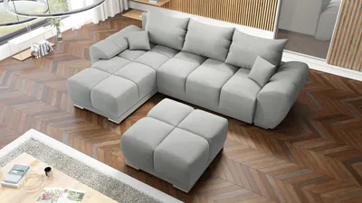Produktbild von Modernes Ecksofa Honey L Grau + Grosser Puff