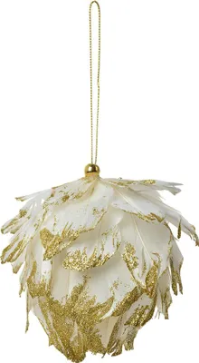Image de Clayre & Eef Pendentif décoratif Fleur 10x10x10 cm Blanc Plumes