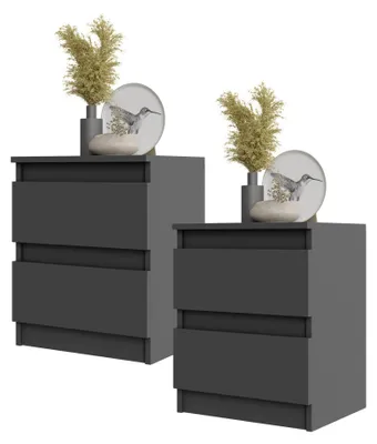 Immagine prodotto di Set di 2 comodini grigio antracite – Comodino con 2 cassetti – Comodino moderno in stile scandinavo per camera da letto – Compatto e salvaspazio – GABRIEL BIG