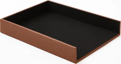 Produktbild von Briefablage Büro Leder Orange Braun cm 32 x 24.2 x H.5 - Ablagefächer Papierablage Ablagekorb A4 - Hergestellt in Italien