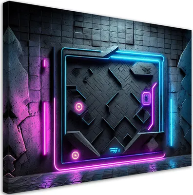 Produktbild von Leinwandbild Futuristisches abstraktes Neon 90x60 Feeby Violett bild für die wand bereit zum aufhängen