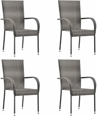 Imagen del producto de Sillas de jardín apilables, 4 unidades, color gris, fabricadas en polirratán