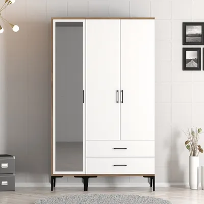Produktbild von Skye Decor, Kumsal RT - Walnut, White, Kleiderschrank, Nussbaum, 100 % MELAMINBESCHICHTETE SPANPLATTEN, 120 x 201,4 x 47,5 cm