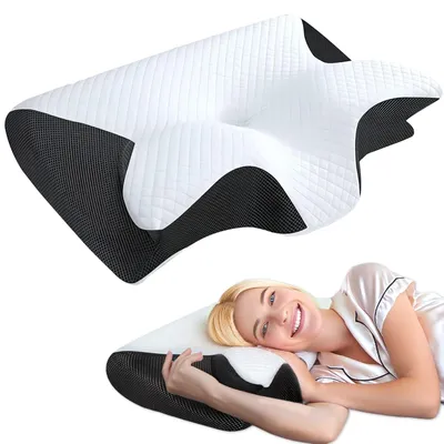 Obrázok produktu pre Ortopedický krčný vankúš z pamäťovej peny, čierny, ergonomický vankúš pre bolesť krku