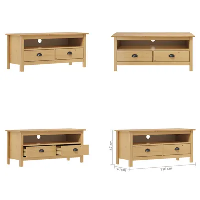 Productafbeelding van vidaXL TV-kast Hill, honingbruin, 110x40x47 cm, massief grenenhout - TV-kast - TV-kasten - TV-meubels - Dressoir