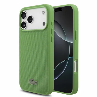 Obrázek produktu pro Pouzdro Lacoste pro iPhone 18 Pro Max, řada Petit Pique, umělá kůže, zelená barva, s kovovým logem