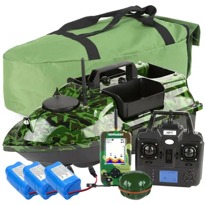 Produktbild von 500M GPS Angeln Köderboot Karpfenangeln 3 Katapulttrichter Futterboot mit GPS+LCD Fischfinder Handtasche+3 Bootsbatterie 5200mAh