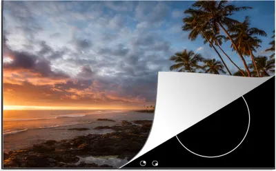 Produktbild von KitchenYeah© Herdabdeckplatte Sonnenuntergang - Palme - Strand , 81x52cm, Küche Deko, Glaskeramikkochfeld Herdabdeckung, Abdeckplatte fùr Kochfeld