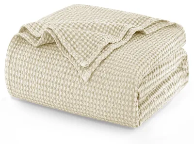 Produktbild von 100% Baumwolle Decke 130 x 150 cm, leicht und atmungsaktiv, Waffelmuster, geeignet als Plaid für das Sofa