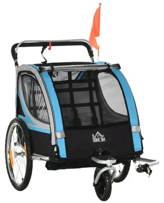 Produktbild von Kinderfahrradanhänger 2-in-1 mit Kinderwagen | Farbe: Blau+Schwarz | Abmessungen: 75x142x101 cm