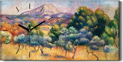 Produktbild von Küchenuhr Bürouhr Leinwand Uhr 60x30 Malerei Wald Bäume Berg Landschaft Kunst - schwarze Hände